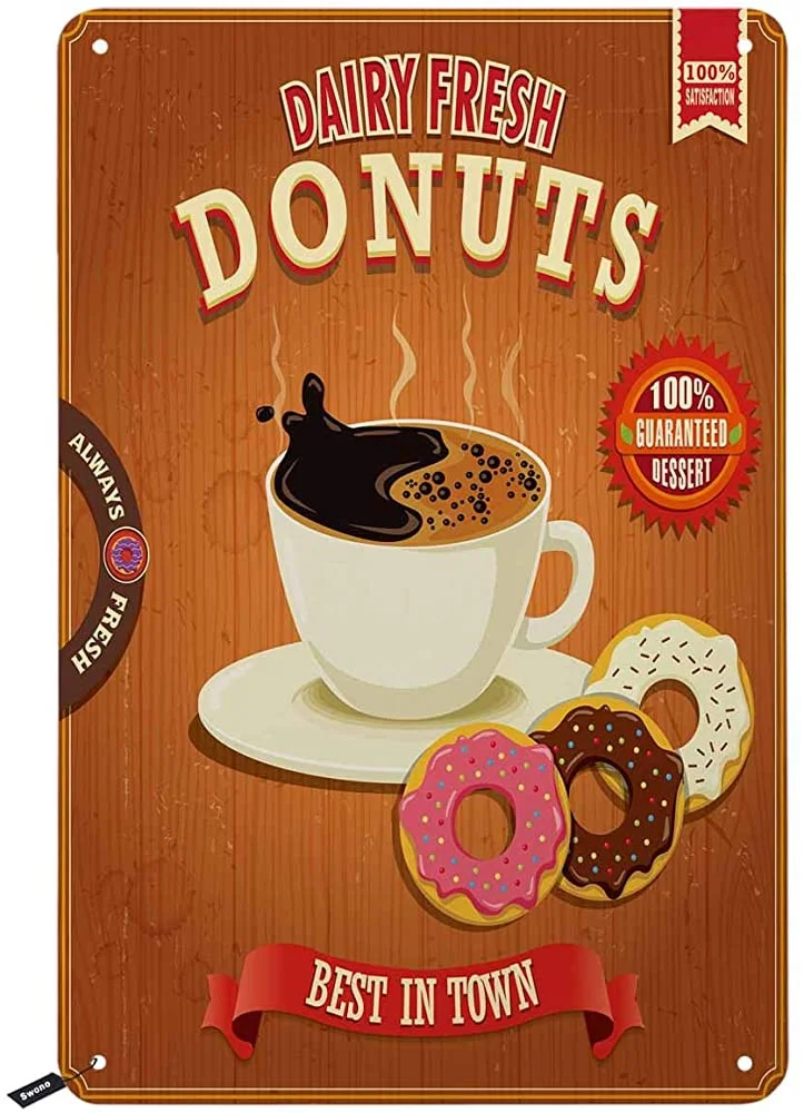 

Swono Dairy Fresh Donuts Tin Signs,Coffee Poster Vintage Metal Tin Sign for Men Women,Wall Decor for Bars,Restaurants,Cafes