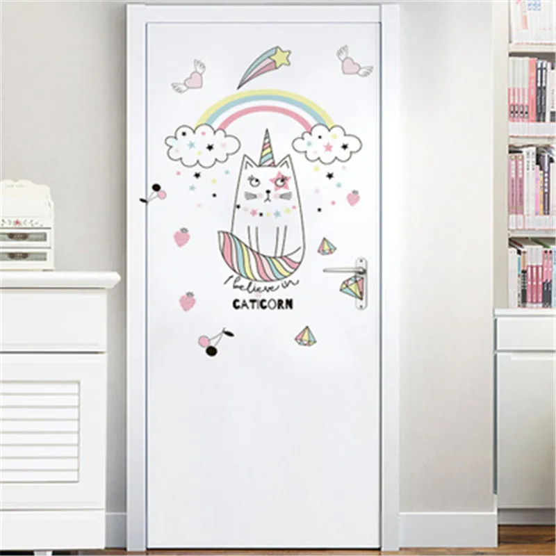 Скандинавский стиль Радужные облака единорог настенные наклейки для детей