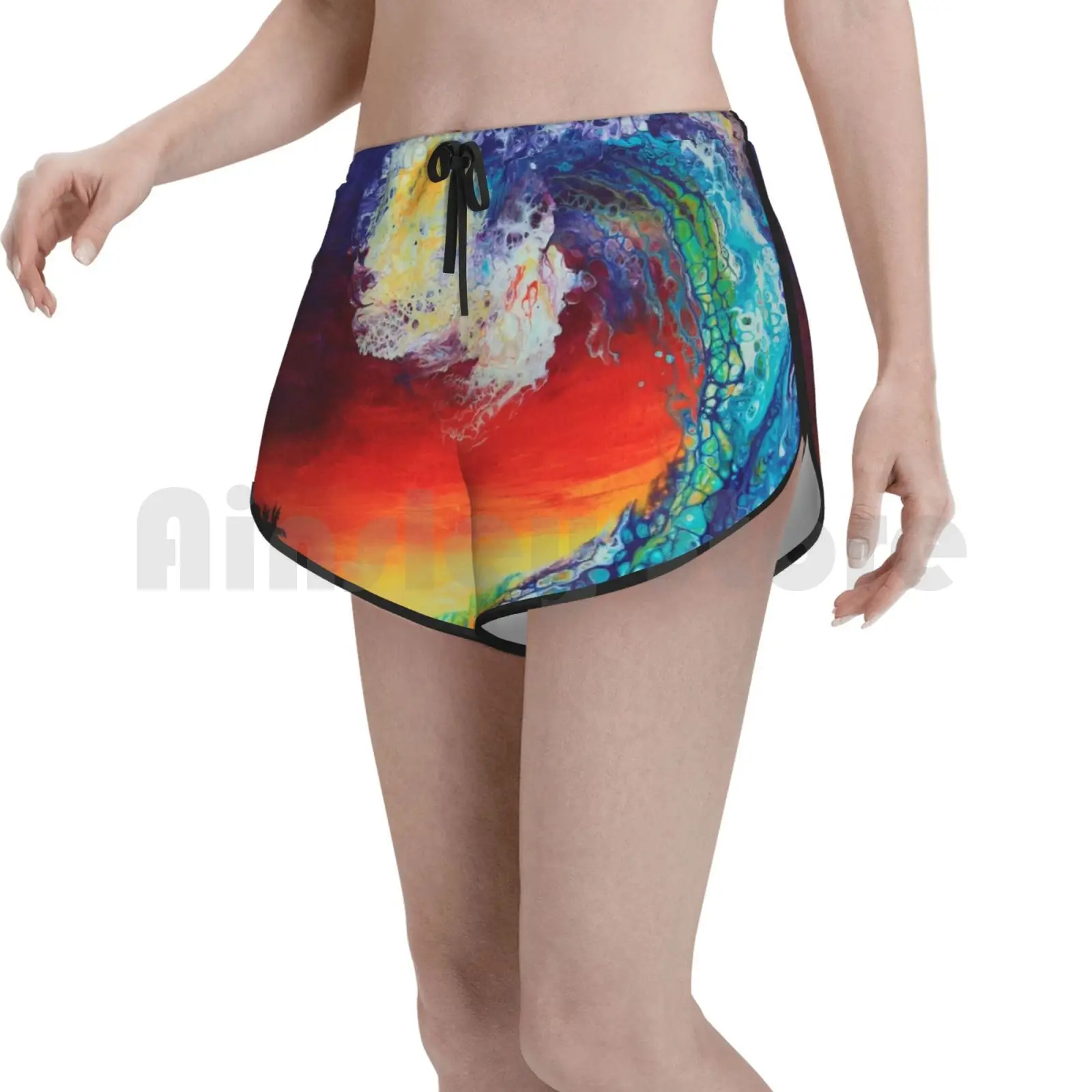 

Island Wave Swim Shorts Women Beach Shorts Seascape Ocean Sea Coast Coastline Beach Foam Surf Waves Tides Low Tide