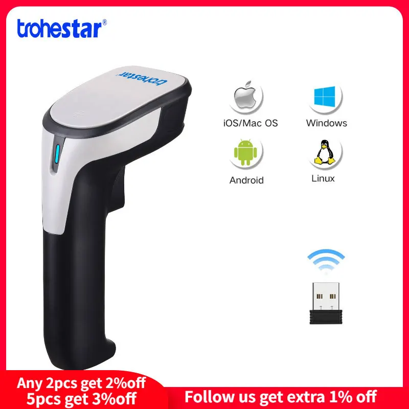 Беспроводной сканер штрих кода Trohestar 1D CCD 2 4 Гц Bluetooth считыватель сканеры для
