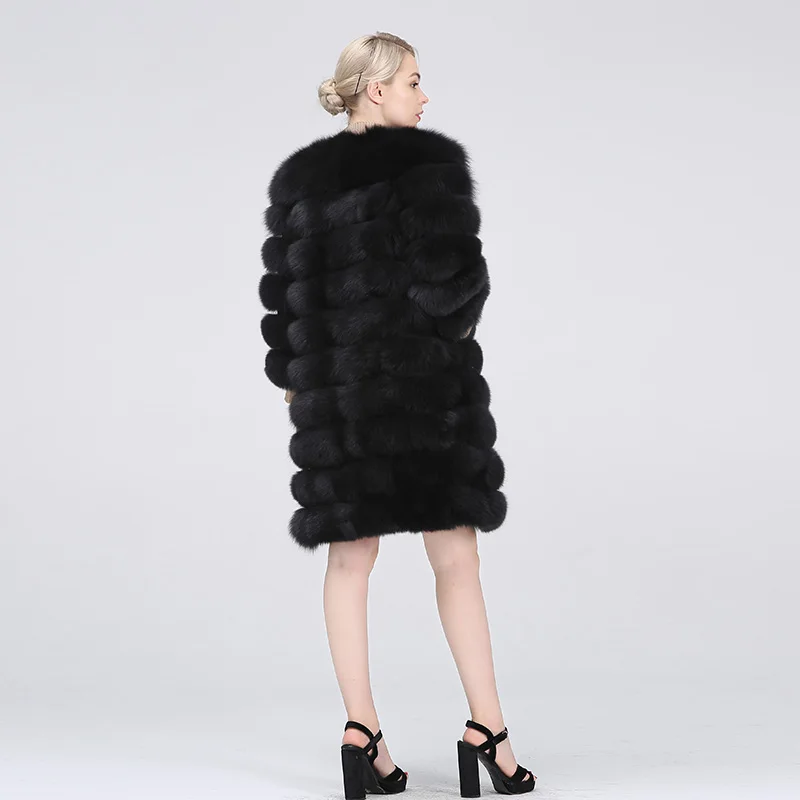 Зимнее пальто из натурального Лисьего меха Модное теплое 90-70 см съемный рукав