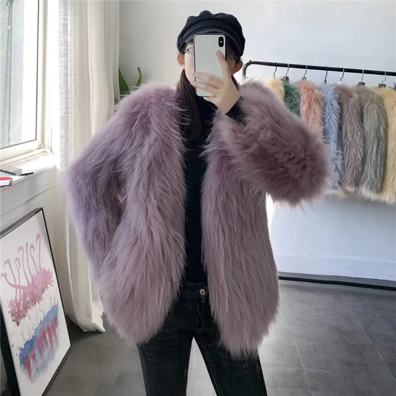 

2021 Knitted fashion jacket womens Raccoon dog fur coat real fur winter coat women