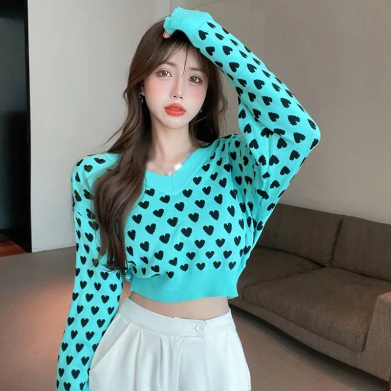 

Autumn Winter Women Sweaters Loose V-Neck Long Sleeve Knitted Pullover Lightweight Casual Short Top