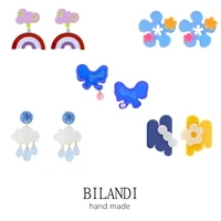 bilandi modern jewelry acrylic drop earrings sweet design flower bowknot rainbow geometric acetate drop earrings for women gifts