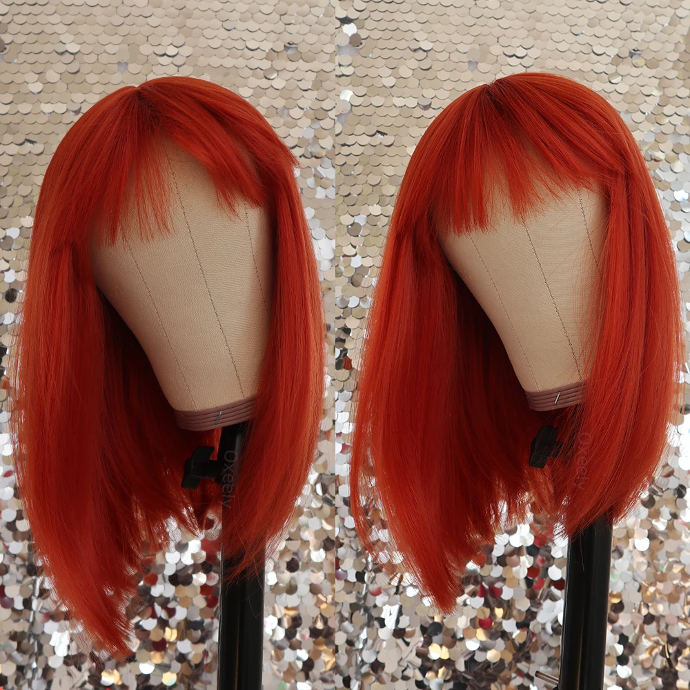 Straight Heat Resistant Fiber Hair Wigs With Bangs For Women