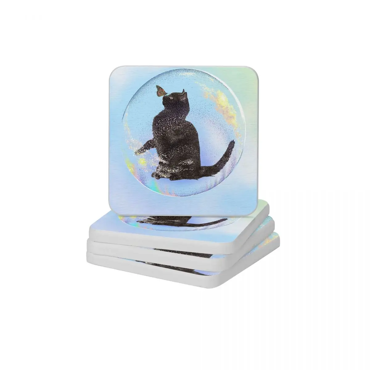 

Cat And Butterfly In Bubble Diatomite квадратной, круглой формы Coaster Поглощение воды Коврик для мыла и зубной щетки 10x10 см