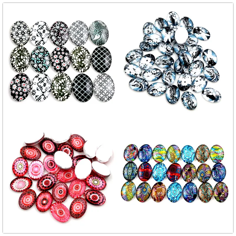 

13x18mm 18x25mm Mixed Flower Style Handmade Photo Glass Cabochons Pattern Domed Jewelry Accessories Supplies