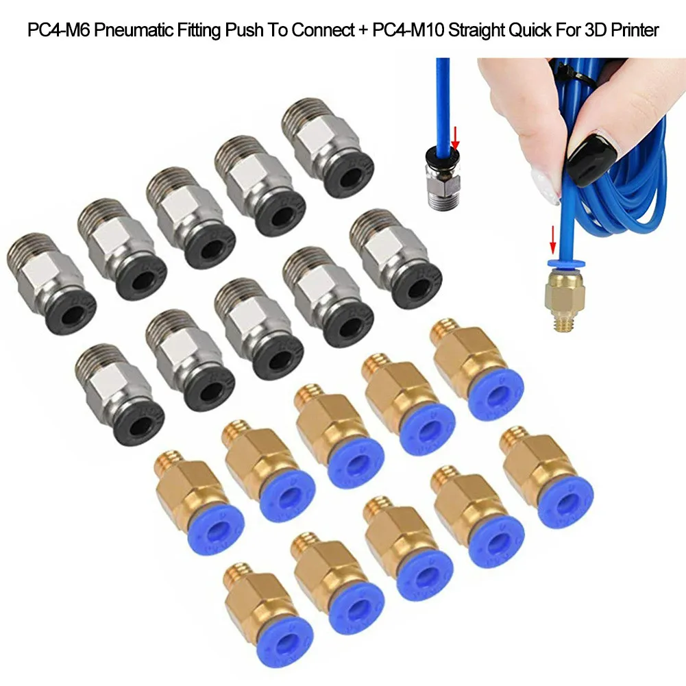 

20Pcs PC4-M6 Connector Pneumatic Fitting Push To Connect + PC4-M10 Straight Quick For 3D Printer Bowden Extruders And PTFE Joint