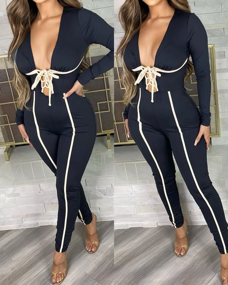 

Women's Jumpsuit 2021 European and American New Style V-neck Tie Jumpsuits