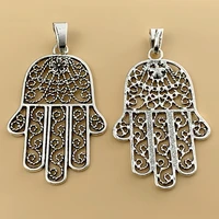 5pcslot tibetan silver large hollow filigree hamsa hand charms pendants for necklace jewelry making accessories