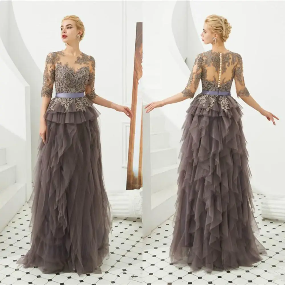 Недорогие серые платья для матери невесты 2020 кружевные официальные с коротким