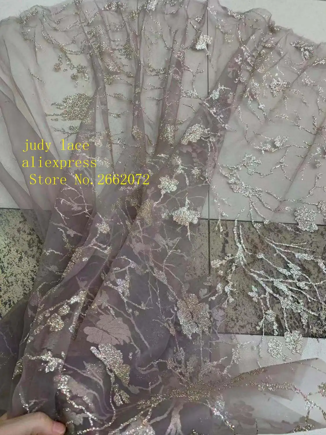 

В наличии 5 ярдов/пакет, бледно-Золотая модная ткань с принтом пудры для свадебного платья, дизайн KC77 #