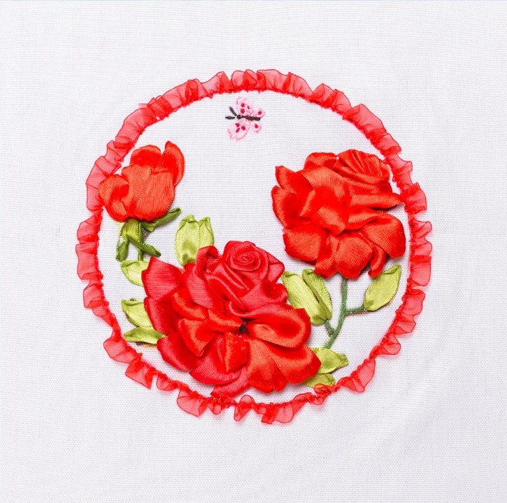 

30X30cm Elegant flower fragrance Ribbon embroidery kit stain painting handcraft kit DIY handmade needlework art home decor