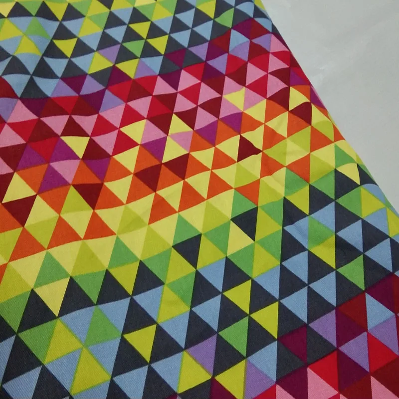 

Viaphil 100% Cotton Fabric Brand New Rainbow Color Colorful Geometry Triangle Printed Sewing Cloth Dress Clothing Textile Tissue