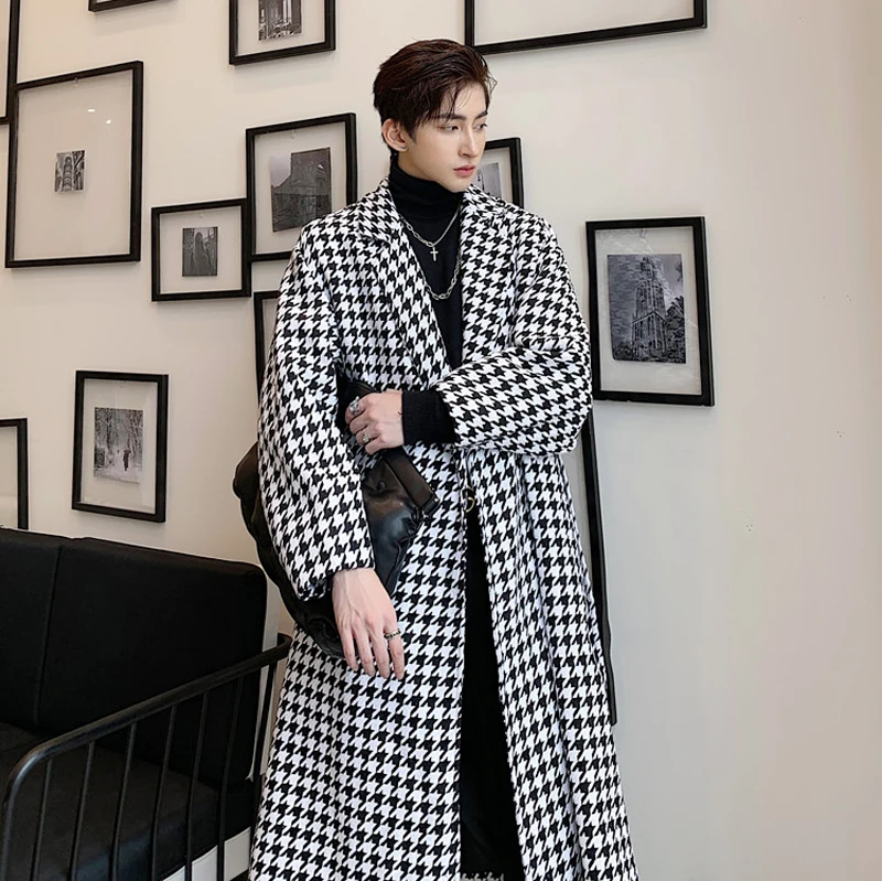 Зимний винтажный дизайнерский длинный Тренч в Корейском стиле с узором гусиные