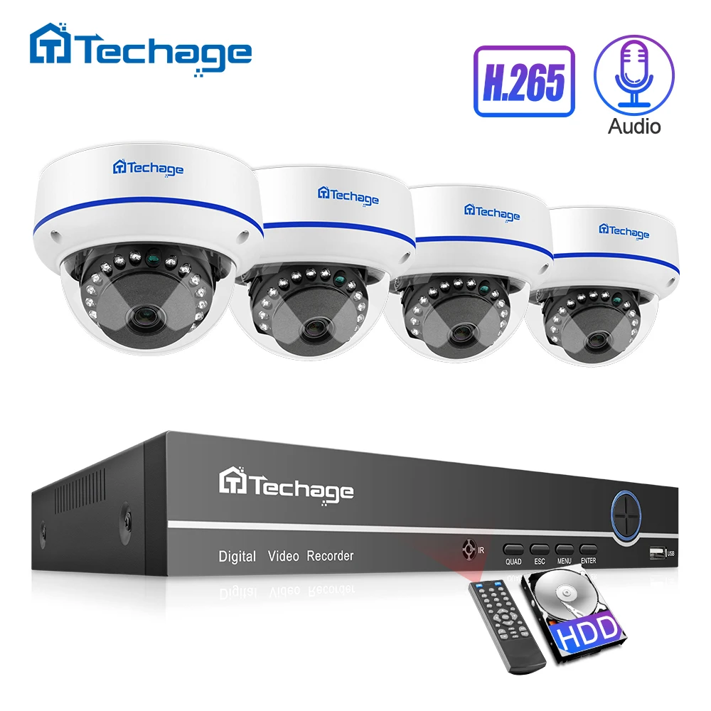 Techage H.265 CCTV система безопасности 4CH 1080P POE NVR комплект открытый Крытый Купол аудио запись IP камера P2P комплект видеонаблюдения