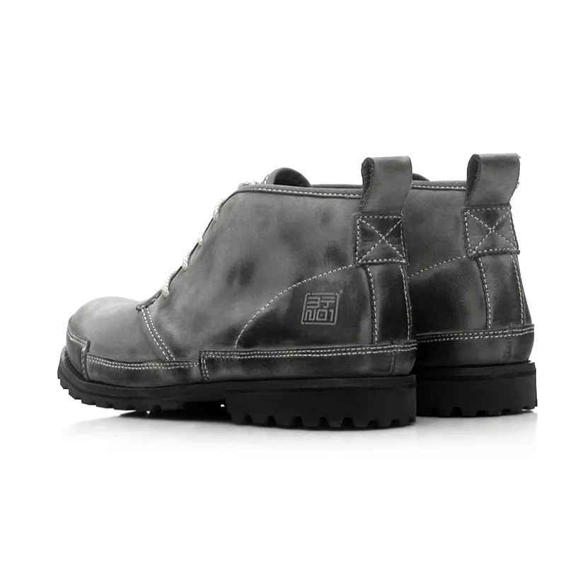 Мужские мотоциклетные ботинки из натуральной кожи серые удобные ботильоны в