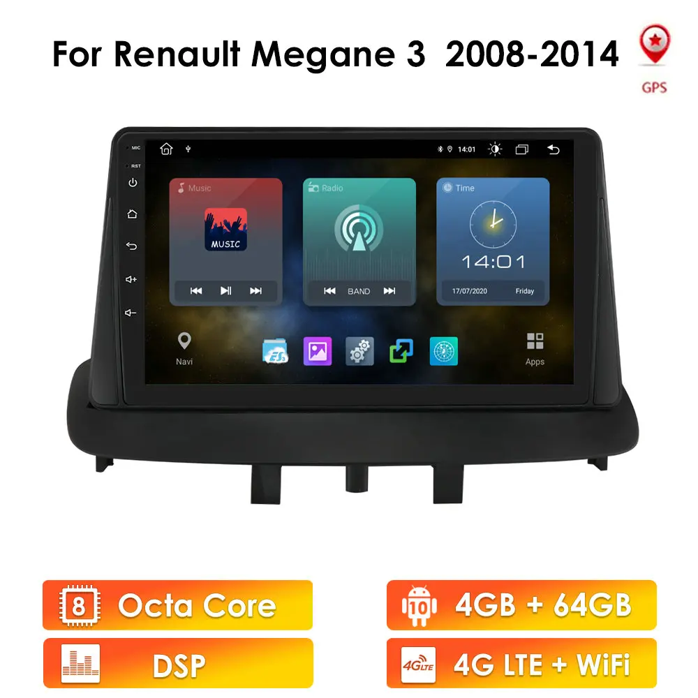 Автомагнитола на Android 10 для Renault Megane 3 Fluence 2008 2014 мультимедийное видео 4G Wi Fi 2 Din без