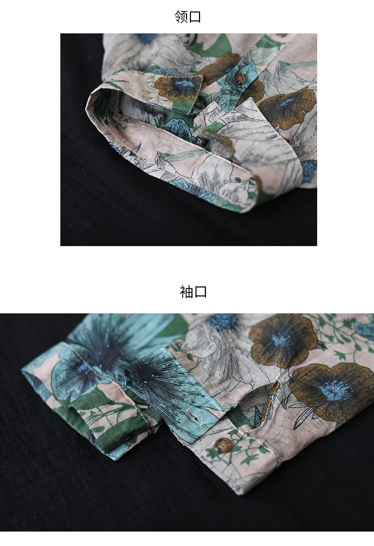 

2020 New autumn Women Shirt Literary vintage folk-custom Style Print Pullover Loose Thin Long Sleeve Linen Tops Women
