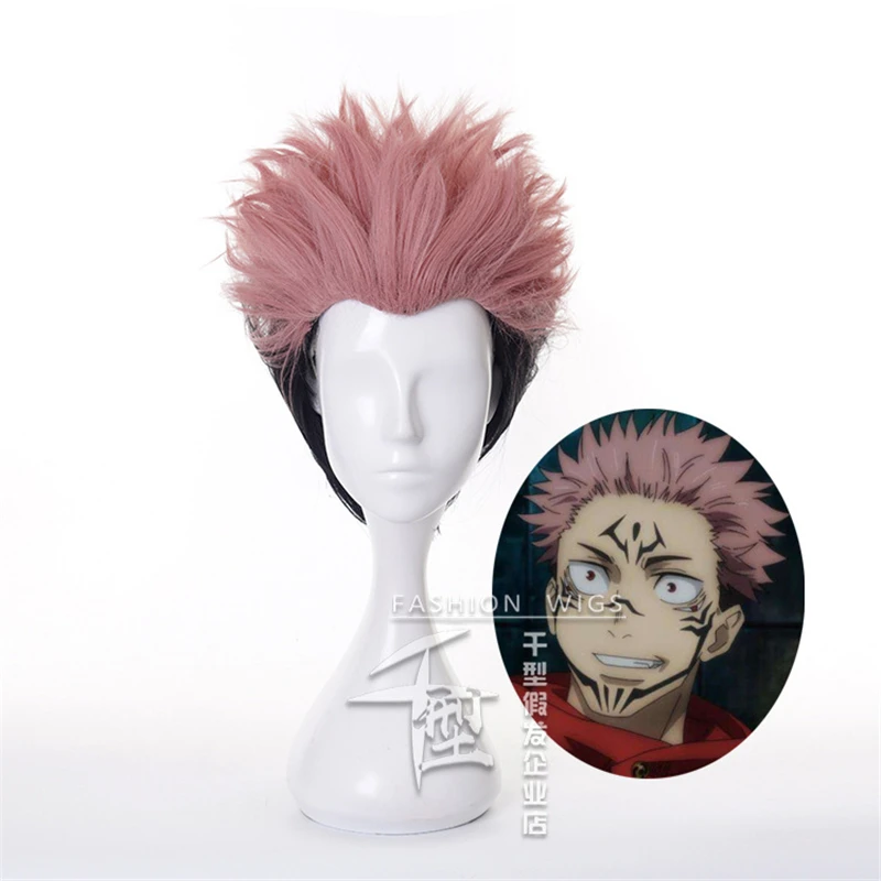 

Anime Jujutsu Kaisen Yuji Itadori Wig Cosplay Costume Pink Black Short Fluffy Style Synthetic Hair Wig