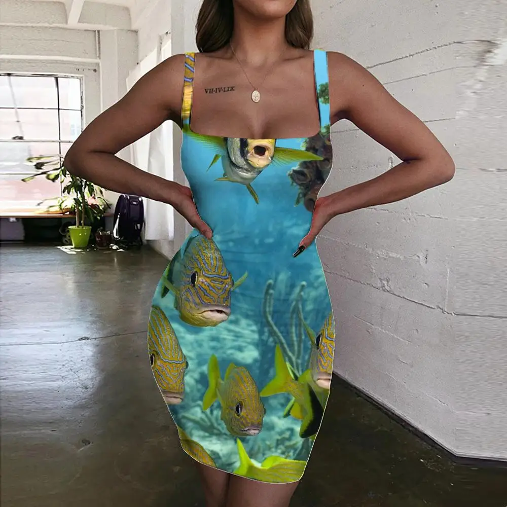 

Giyu Brand Fish Dresses Women Carp Ladies Dresses Fishinger 3d Print Animal Vestido Sexy Tropical Bodycon Dress Womens Clothing