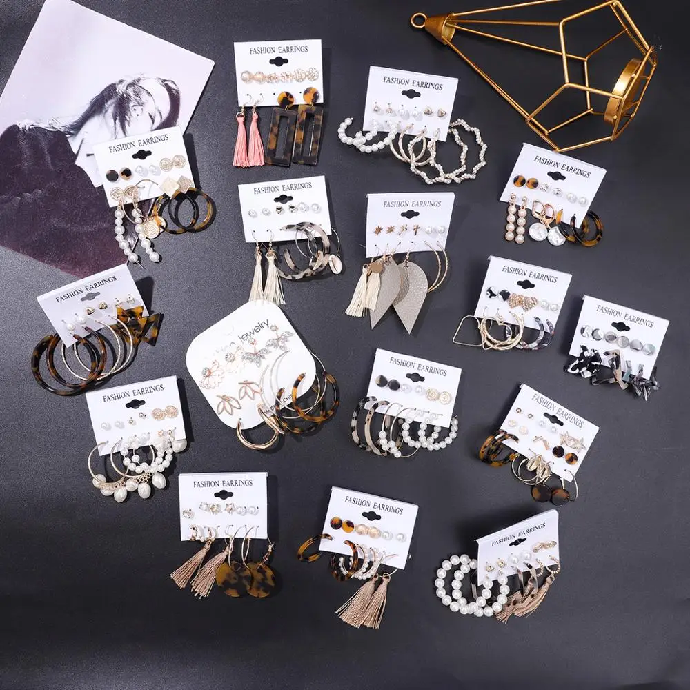 Набор женских акриловых серег 6 пар с кисточками богемные серьга геометрической