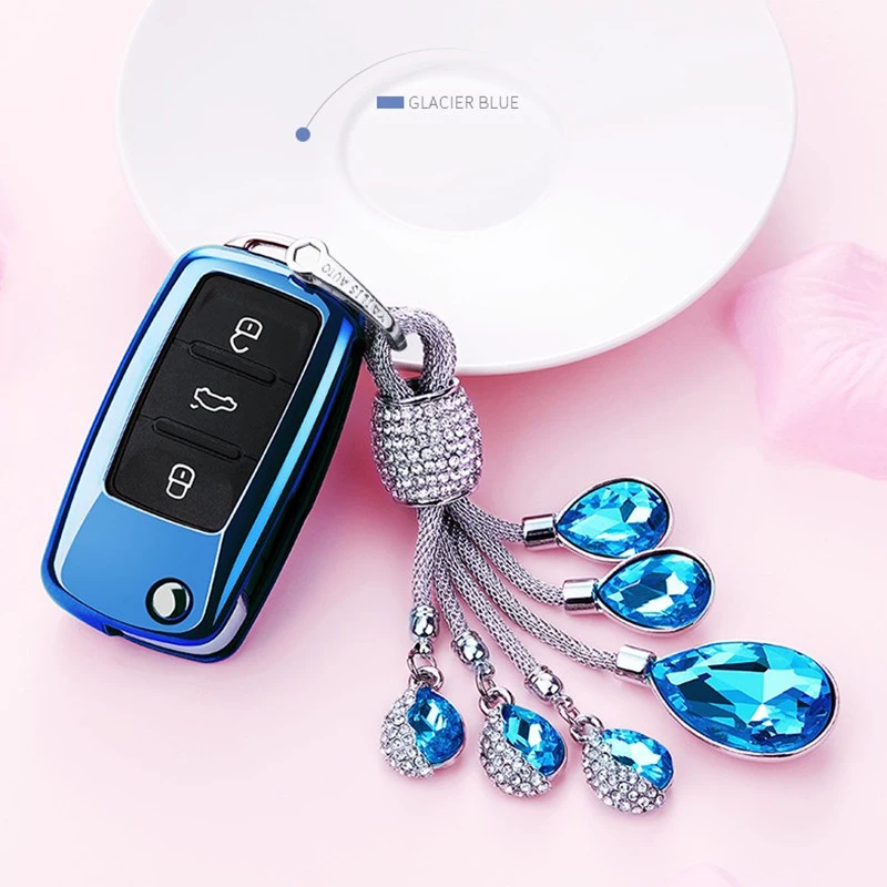 Car Key Case For Volkswagen VW Passat Golf Jetta Bora Polo Sagitar Tiguan Auto Bag Cover Protector with Crystal Keychain TPU | Автомобили