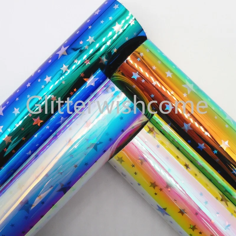 Glitterwishcome 21X29 см A4 размер винил для бантов радужные звезды TPU искусственная кожа