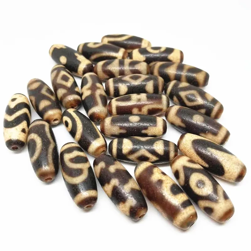 

5pcs/lots Magic Natural Stone Old Tibetan Dzi Beads 12mm*29mm Different Patterns for Bracelet and Necklace making Free Shipping