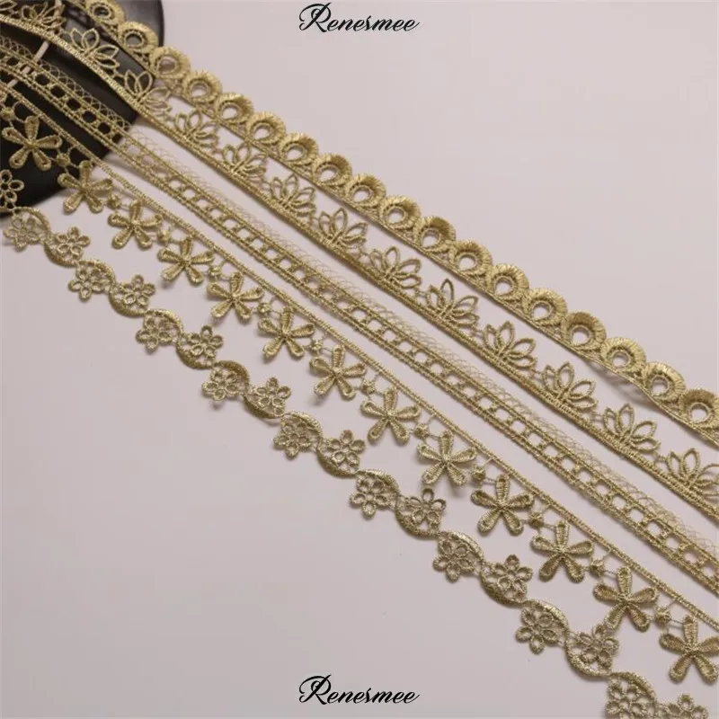 2Yd New Arrival Narrow Light Gold Mesh Lace Trim Applique Trimming Luxury Embroidery Ribbon for Wedding Dresses | Дом и сад