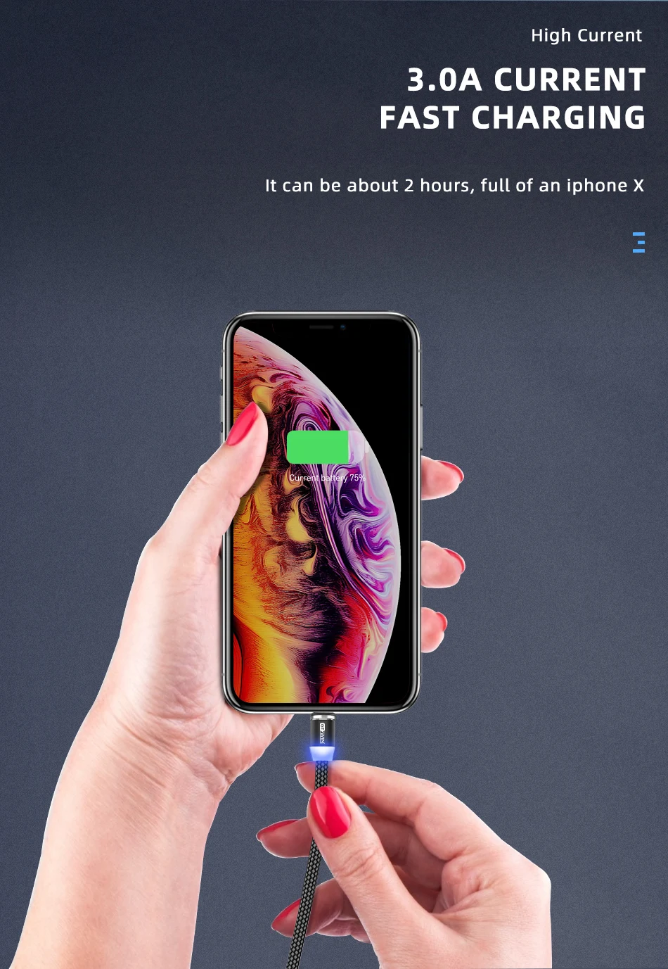 GTWIN 3A Магнитный кабель Micro USB кабель для iPhone Быстрая зарядка usb type C кабель для передачи данных для мобильного телефона Магнитный Шнур зарядное устройство 1 м/2 м