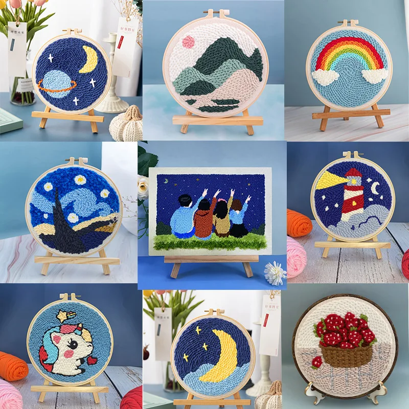 

Cute Punch Needle Starter Kits Beginners Soft Yarn Punch Needle Embroidery Kit Easy Embroidery Needlework Wool Home Decor