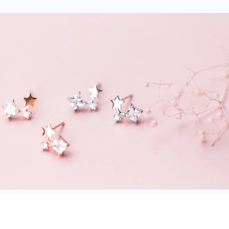 Trusta 925 Твердое Серебряные ювелирные изделия Мода Крошечный 8 мм X 10 мм Star CZ серьги-гвоздики подарок для девочек Дети Леди DS857