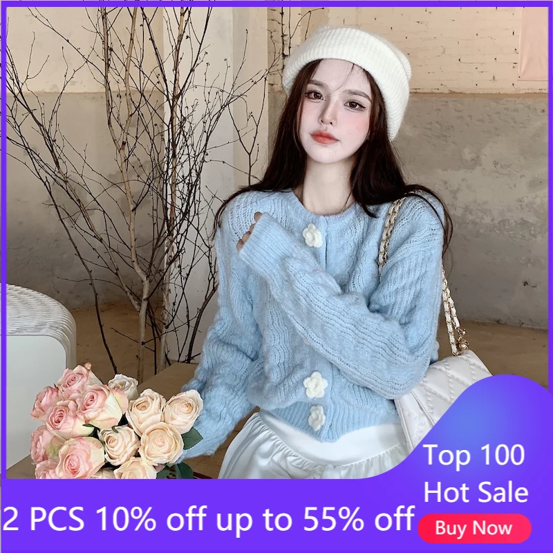 

Осенне-зимний свитер, пальто для женщин, Свободный кардиган в Корейском стиле с длинным рукавом, женские вязаные куртки 5886 #