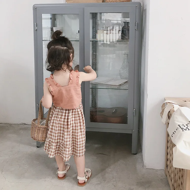 Летний модный жилет для маленьких девочек + клетчатая юбка костюмы из 2 предметов