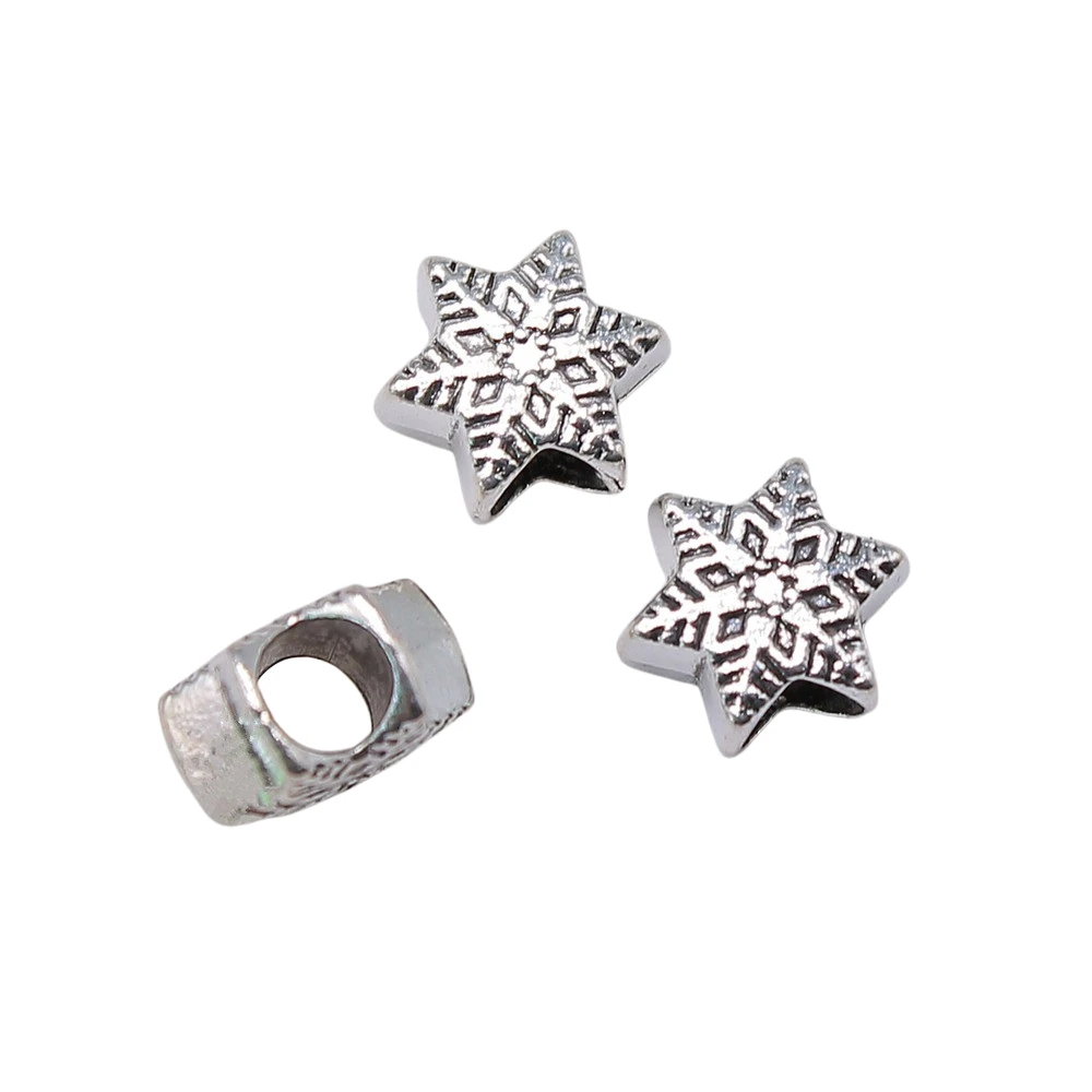

20pcs 9x9x6mm Snowflake European Big Hole Bead Charm Snowflake Spacer Beads Christmas Snowflake Beads
