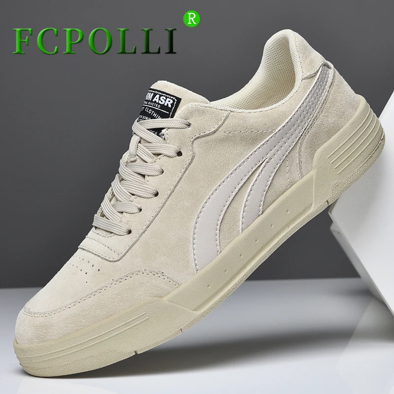 

Мужские осенние кроссовки для скейтборда, Бежевые мужские резиновые кроссовки, мужские прогулочные туфли, замшевая кожаная обувь для скейт...