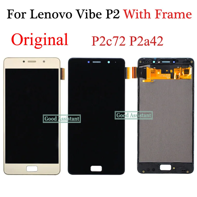 Золотой/черный 5,5 дюймовый для Lenovo Vibe p2 ЖК-дисплей с сенсорным экраном дигитайзер в сборе с рамкой для Lenovo p2 P2c72 P2a42
