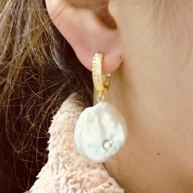 Новинка серьги из натурального пресноводного жемчуга геометрической формы