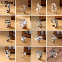 wholesale vintage silver color flower fish heart crown cat leaves open 925 stamp rings for women jewelry