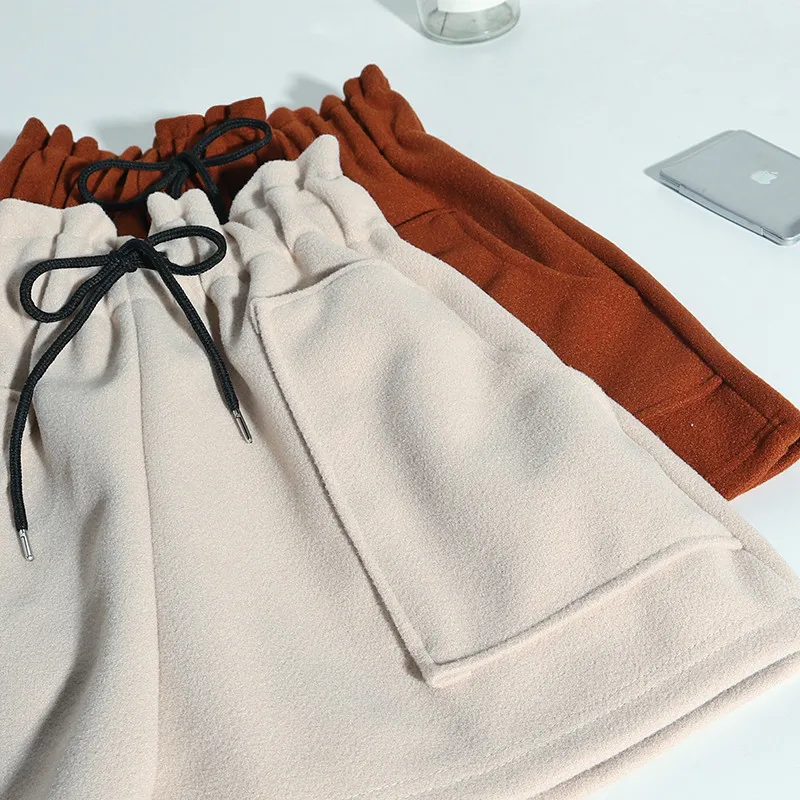 

Thicker Shorts Women Fall Winter Elegant Loose Drawstring Fashion Ulzzang Simple Ladies Trousers All-match Soft Oversize 4XL New