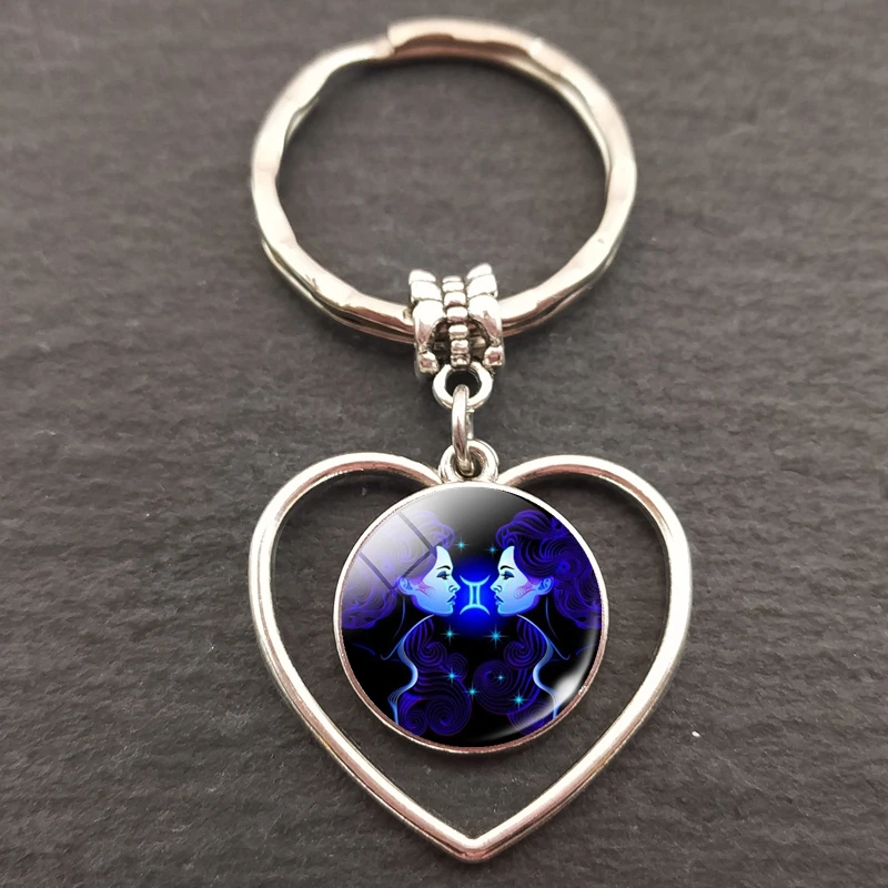 12 созвездий сердце-образный ключ Chains12 знаков зодиака кольца для ключей сумка