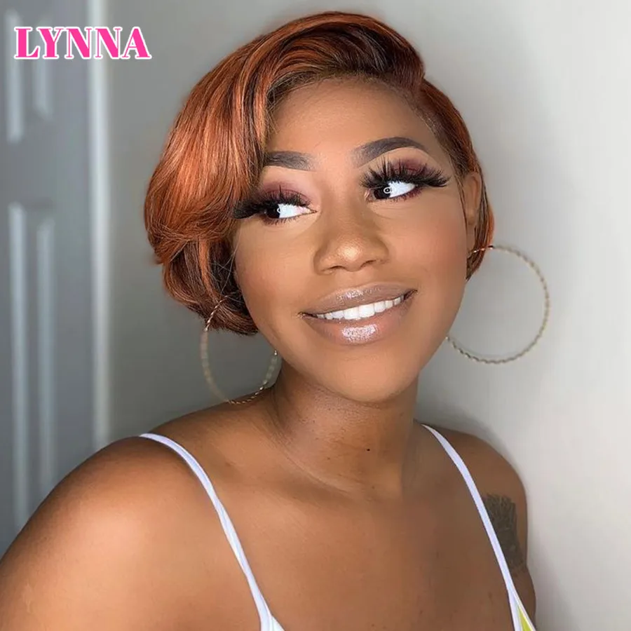 

Beauty Short Pixie Cut Wig Human Hair Wig Brazilian Remy Human Hair Lace Wig L T Part Brazilian Bone Straight Bob Wig