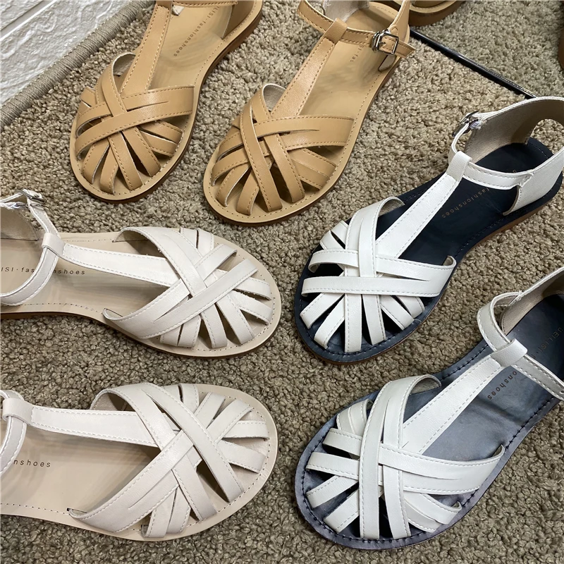 Женские сандалии из ПУ кожи DEAT черные открытые босоножки с круглым носком и