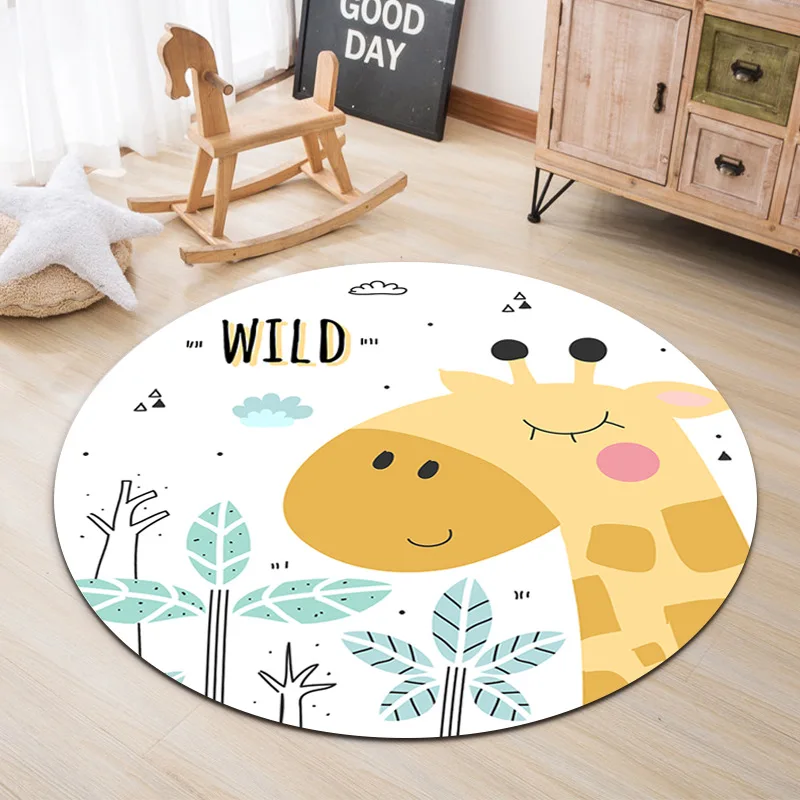 

Cartoon Animals Carpet Baby Crawling Mat Round Children's Room Carpet Bedroom Bedside Floor Mat Kids Play Pad Adults Yoga Mat