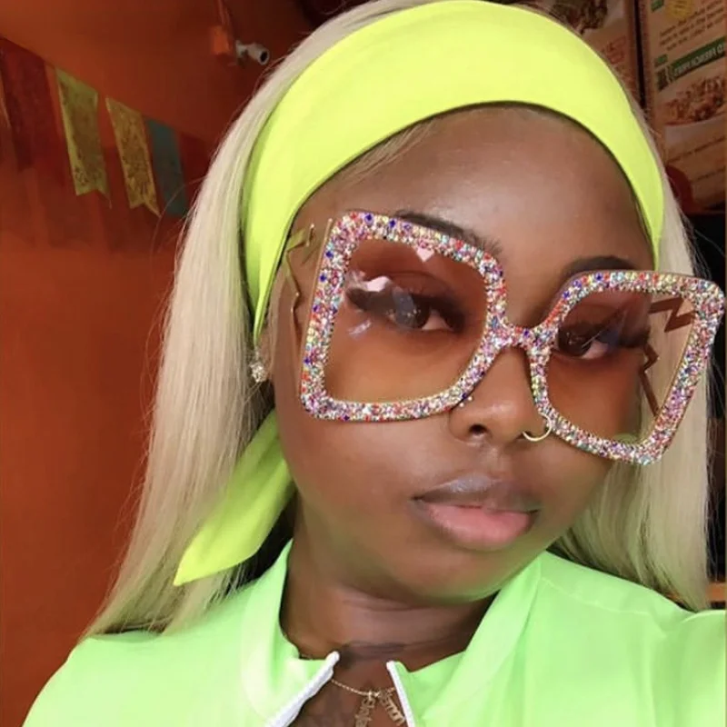 

Oversized Rhinestone Sunglasses Women 2020 Steampunk Diamond Sunglasses Square Punk Eyeglasses Gradient Handmade Sunglasses Men