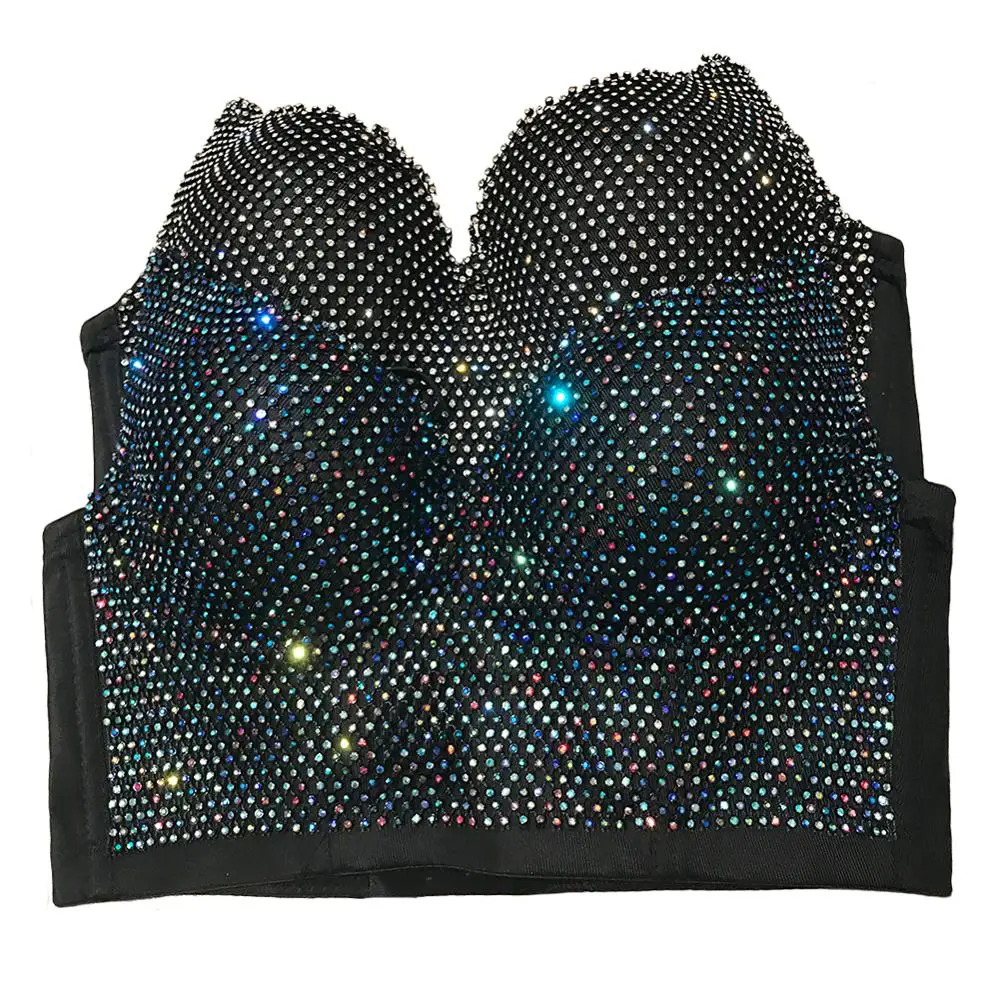 

She'sModa Mesh Diamonds Women's Bustier Bra Night Club Party Cropped Top Vest Plus Size