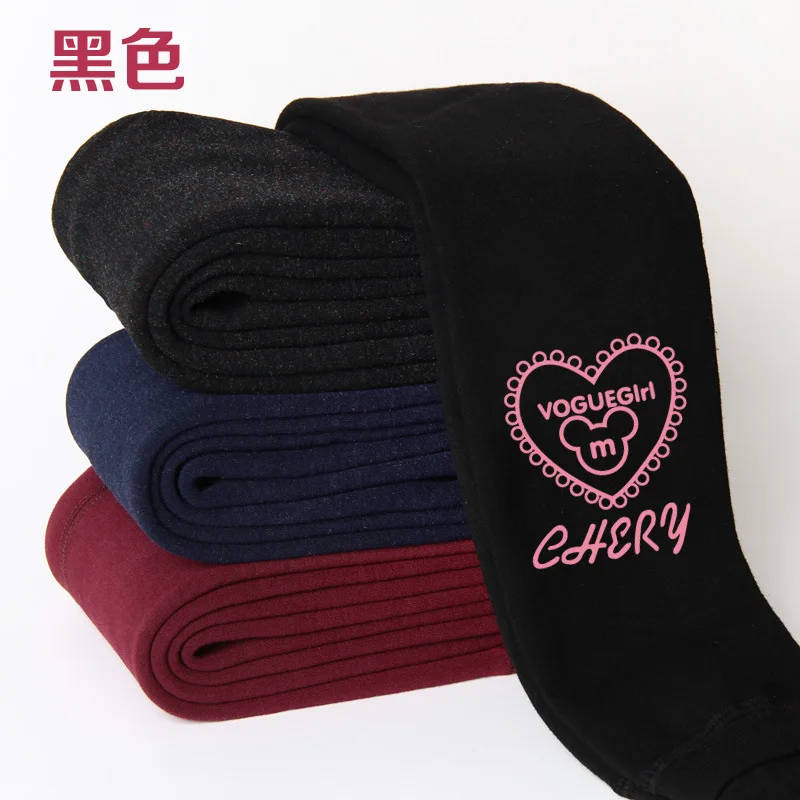 black heart bear Высококачественные зимние детские леггинсы для девочек; плотные теплые хлопковые штаны с эластичной резинкой на талии с рисунком для девочек; От 2 до 12 лет - Color: black heart bear