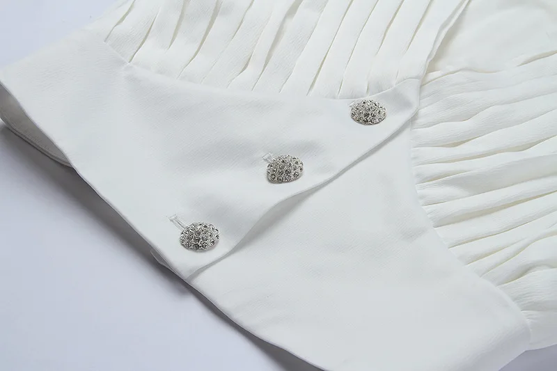 

BacklakeGirls French Style Elegant Luxury Women Ladies White Pleated V-neck Bodycon Dress Suit Two Pieces Office Dress 2020