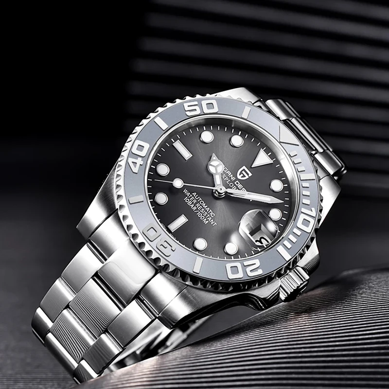 Часы мужские механические водонепроницаемые из нержавеющей стали с сапфировым